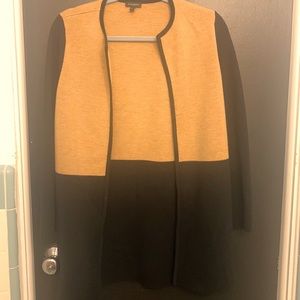 Talbots Merino Wool Colorblock Duster Sweater Jacket Tan and Black Size M
